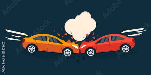 Fototapeta Naklejka Na Ścianę i Meble -  Accident road situation. Car accident comic style vector illustration.  Car accident flat design. Car crash banner.