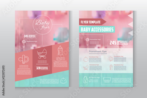 Baby flyer letterhead template. Business brochure flyer design layout template with blured background. Baby accessories concept flyer.