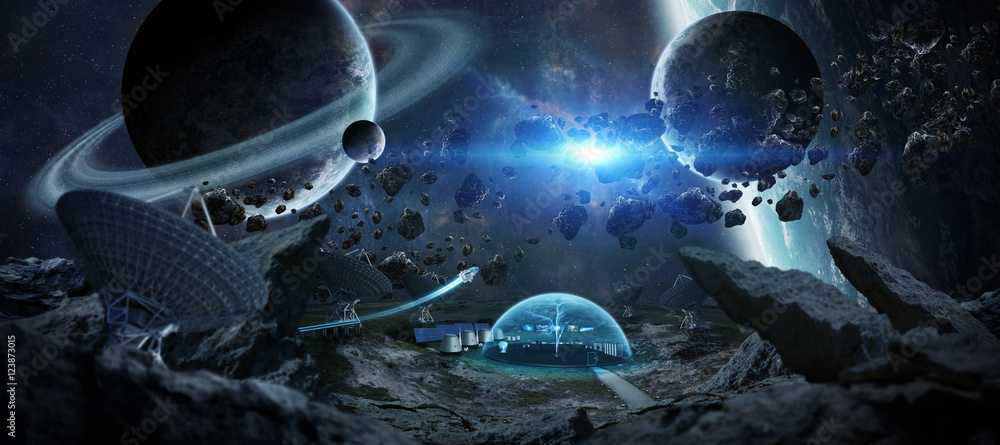 Fototapeta premium Observatory station in space 3D rendering elements of this image