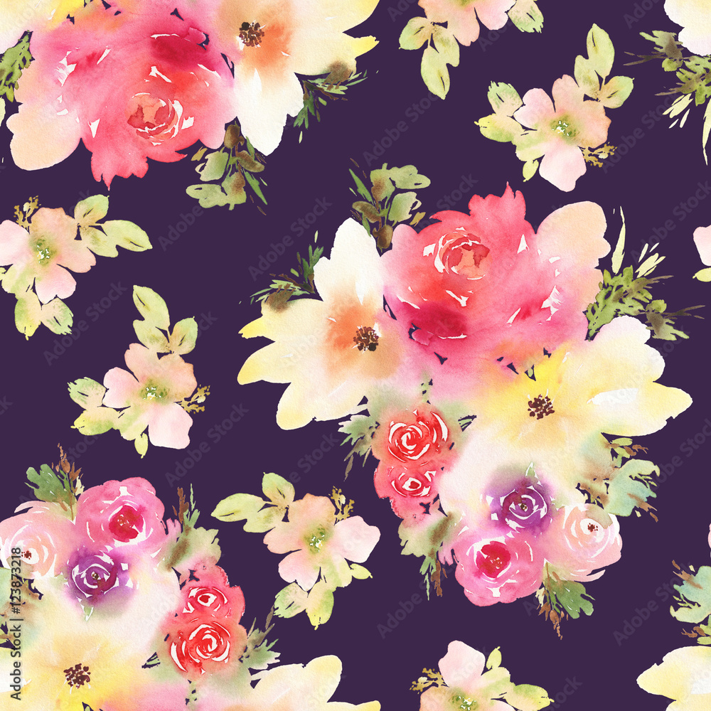 Seamless pattern with flowers watercolor