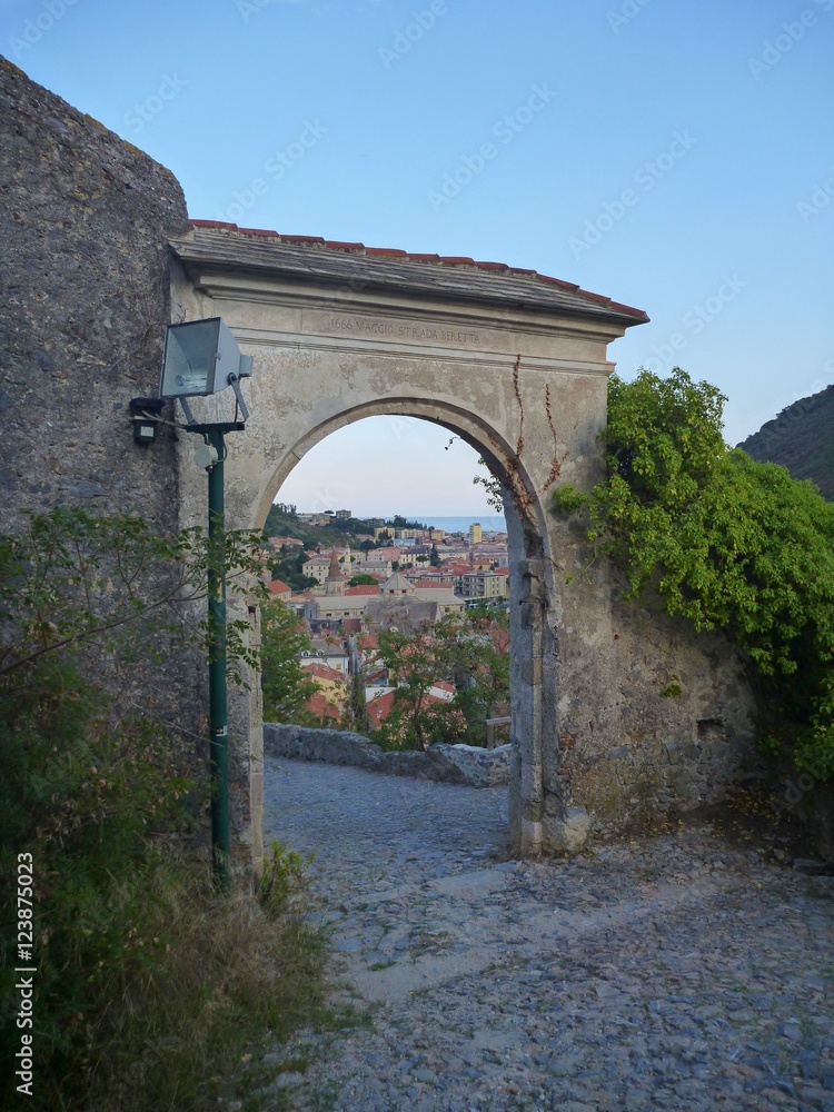 gate at the fortress above Finalborgo village
