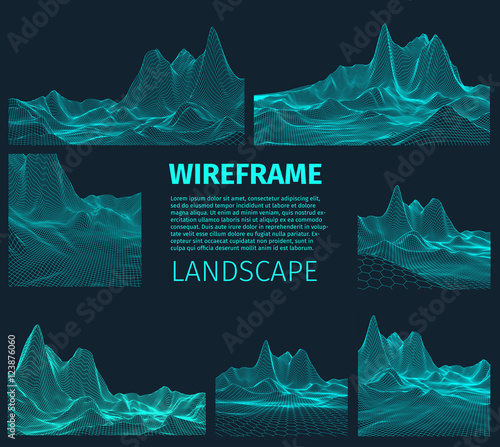 Abstract vector wireframe landscape background. Cyberspace grid. 3d technology wireframe vector illustration. Digital wireframe landscape for presentations .