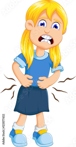 cute little girl cartoon stomach ache