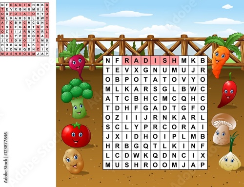 Word search puzzle about vegetables

