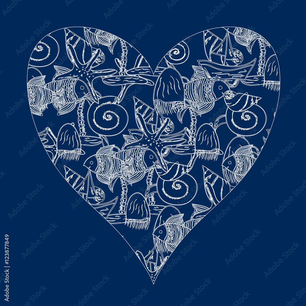 Heart with sea motifs.