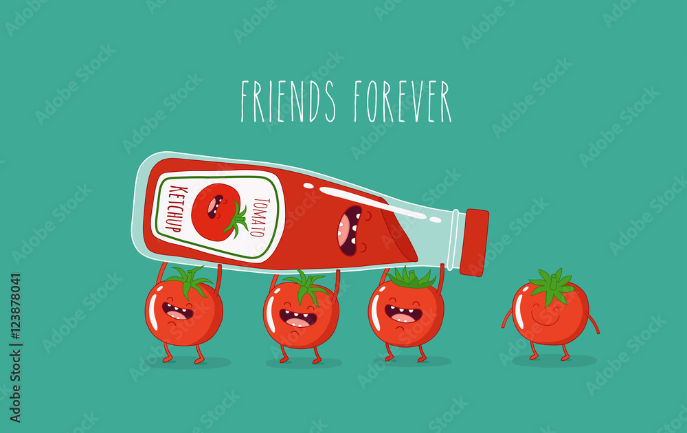 Funny tomato ketchup and tomato. Vector illustration. Stock Vector Adobe Stock