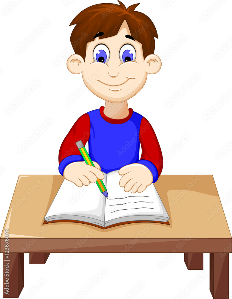 funny Boy cartoon writing above a desk funny Boy cartoon writing above a desk