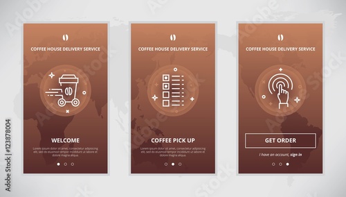 Coffee house delivery service app screens