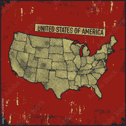 Retro distressed insignia with US map.