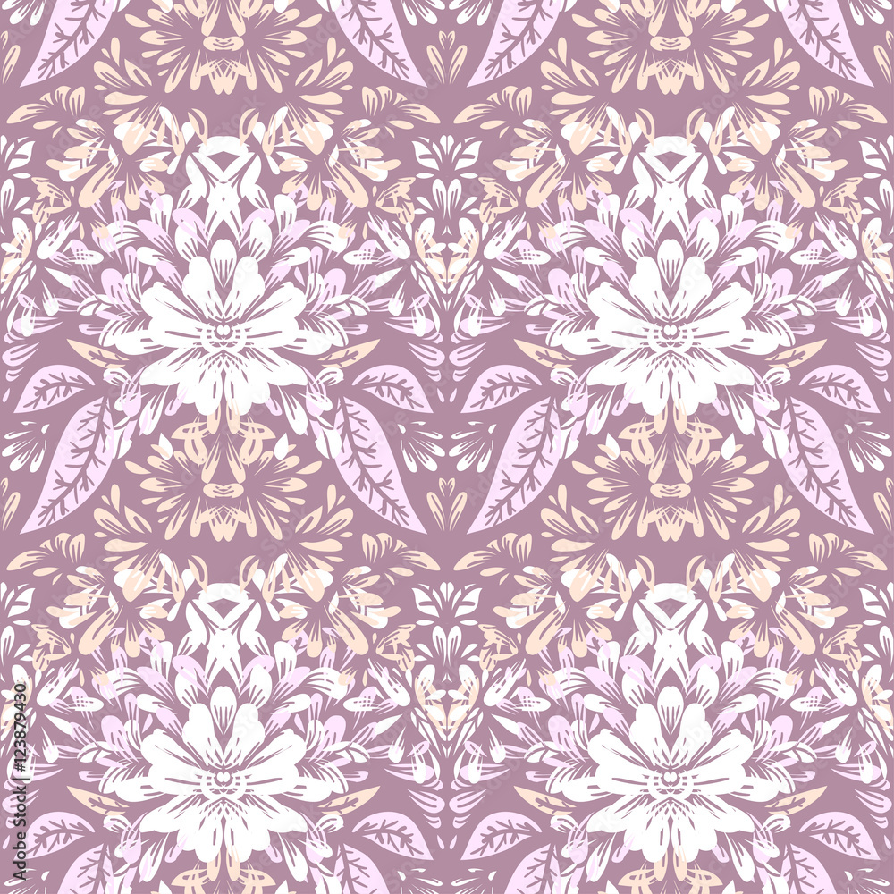 Seamless pattern with light elegant floral motifs.