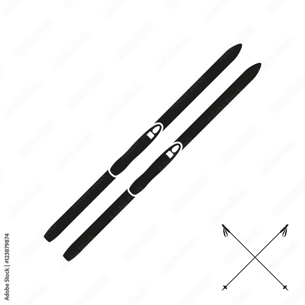 Cross country skies and its equipment set isolated on the white background. Silhouette design. Ski icons series. Cross country skies and its equipment set isolated on the white background. Silhouette design. Ski icons series.