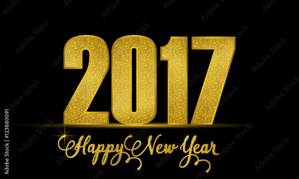 2017 Happy New Year luxury design gold texture on black background for  new year banner, greeting card, calendar cover etc.