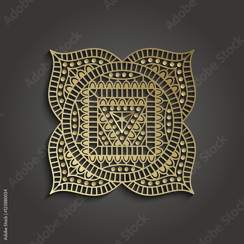 Yoga studio business template with chakra pictogram. Vector illustration.
