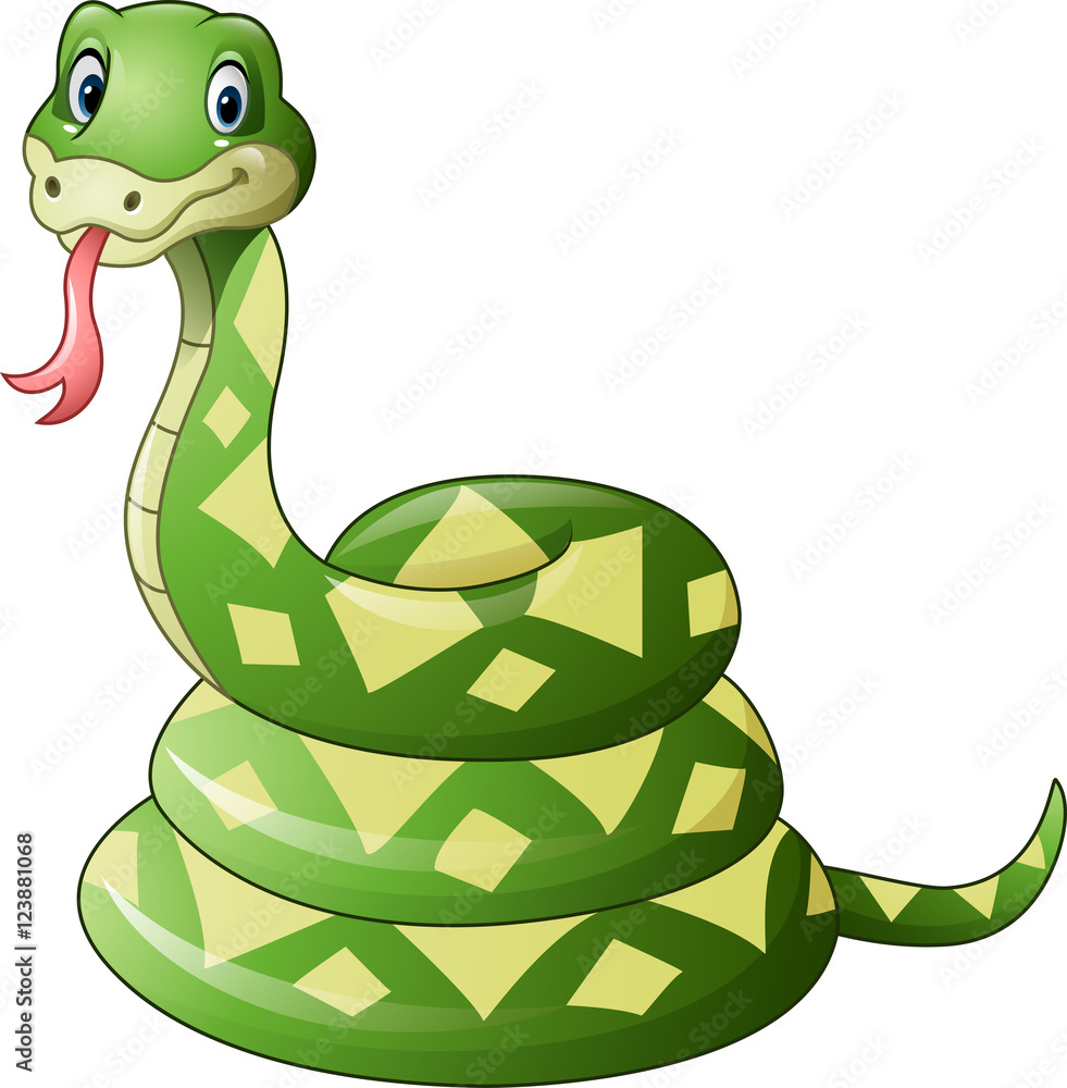 Naklejka premium Cute green snake cartoon