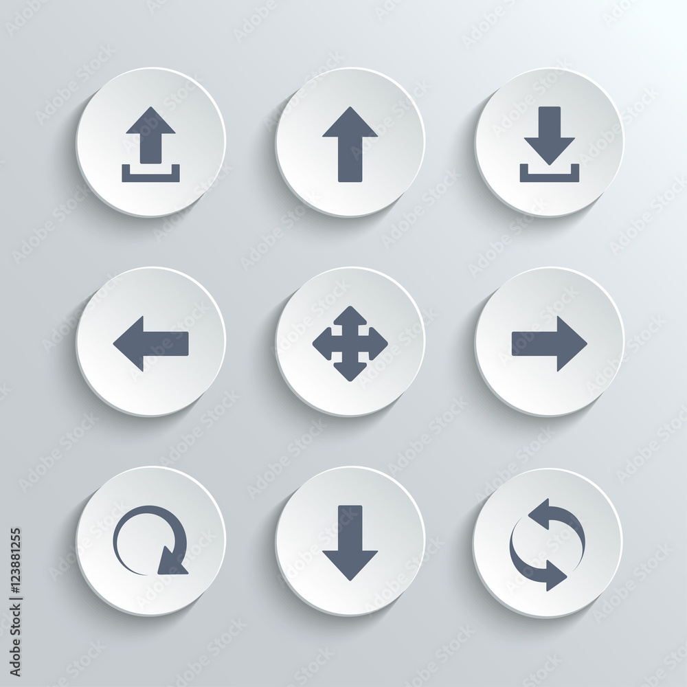 Arrows icons set - vector white round buttons Arrows icons set - vector white round buttons