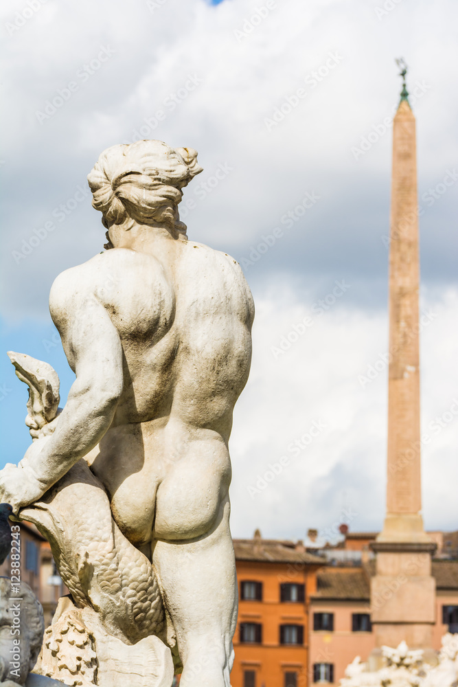 detailed statue at piazza navone in rome, italy
