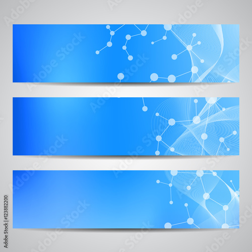 Fototapeta Naklejka Na Ścianę i Meble -  Abstract geometric banners molecule and communication. Science and technology design, structure DNA, chemistry, medical background, business and website