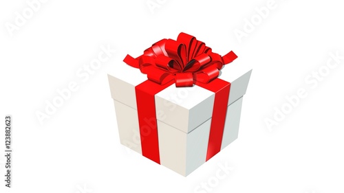 Present gift box with red ribbons isolated on white 