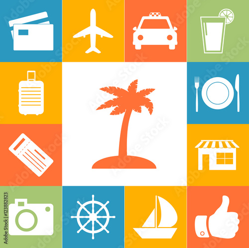 Travel and vacation signs colorfull set. Vector illustration