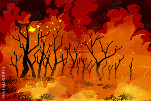 Watercolor art of wildfire