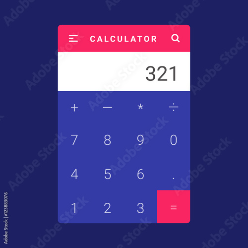 UI, UX and GUI template layout for Mobile Apps. Calculator screen. Pink and blue color ux app. User interface. Multiplication, addition, division, subtraction. Material design app calculator