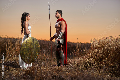 Photography Spartan warrior and his woman in the field