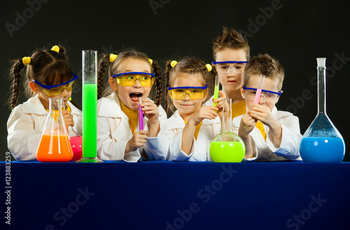 Funny kids in the laboratory. Science and education in lab