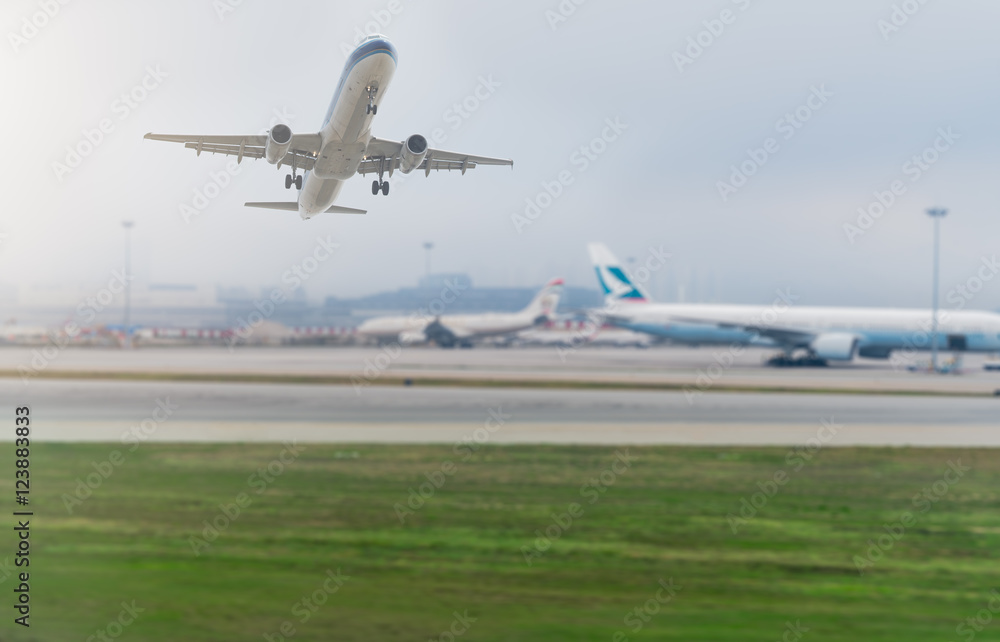 the plane on takeoff,Hong Kong,china. the plane on takeoff,Hong Kong,china.