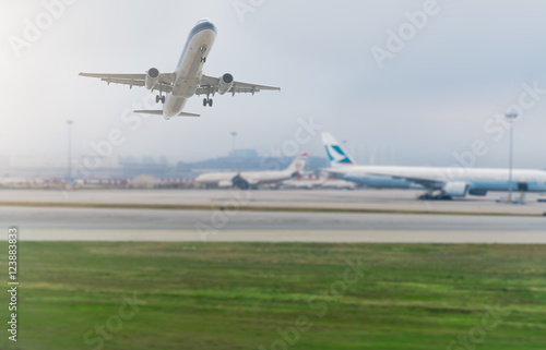 Photography the plane on takeoff,Hong Kong,china.