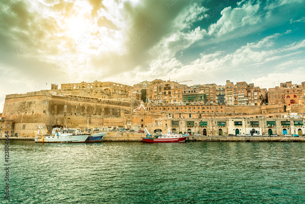 great landscape with Valletta embankment and ships