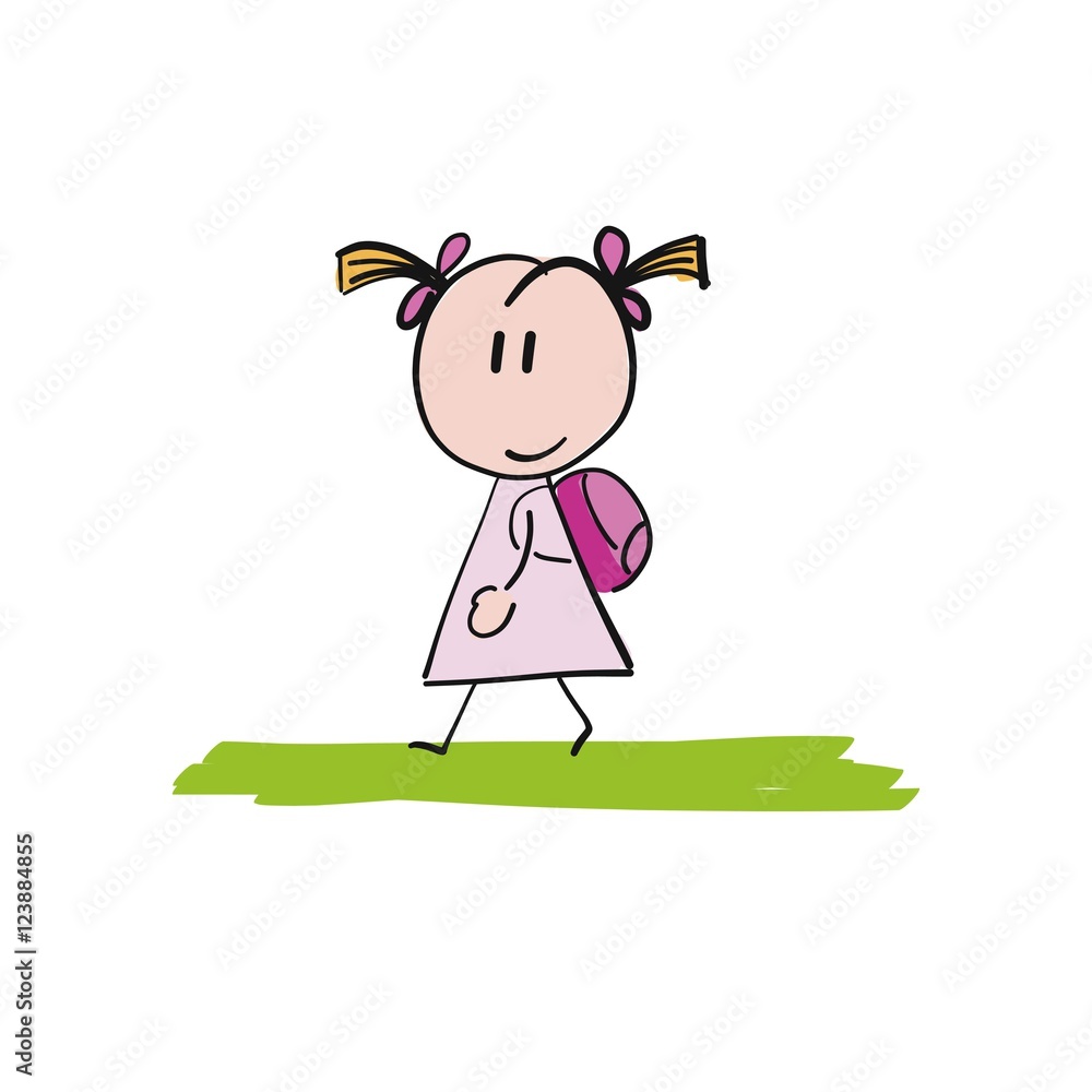 Una ni a que camina con una mochila Stock Vector Adobe Stock