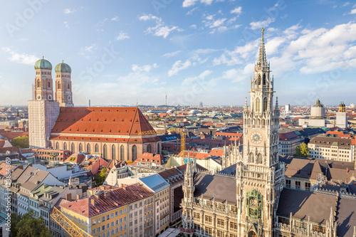 View over Munich Marienplatz with City Hall and Frauenkirche, Bavaria, Germany