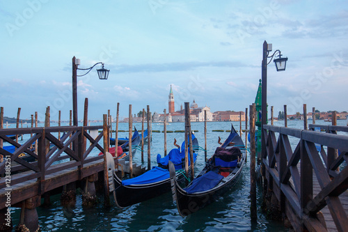 Sunset in Venice, floating gondola