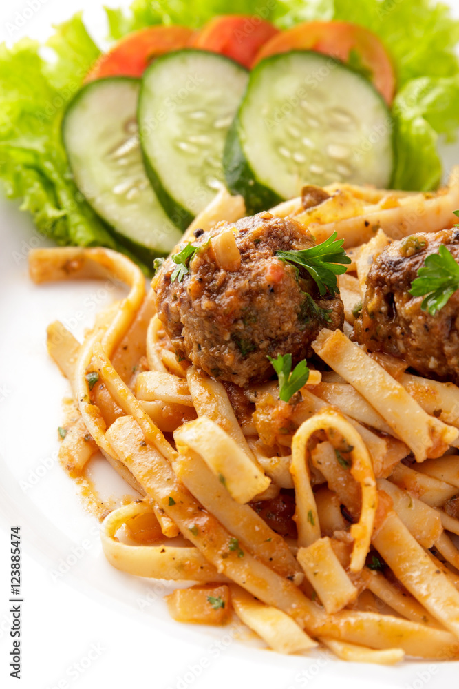 italian food fettuccine bolognaise with meatball italian food fettuccine bolognaise with meatball