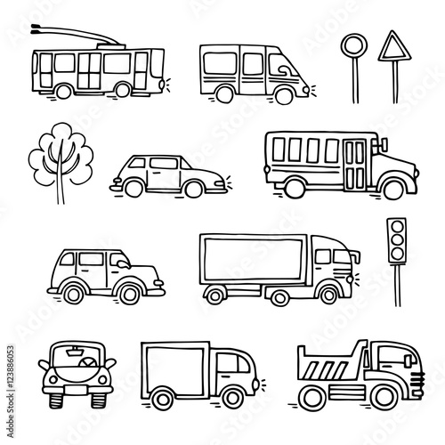 Sketch urban transportation vector set icons. 