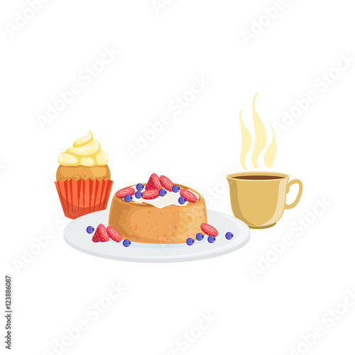 Cupcake, Waffle And Coffee Breakfast Food  Drink Set