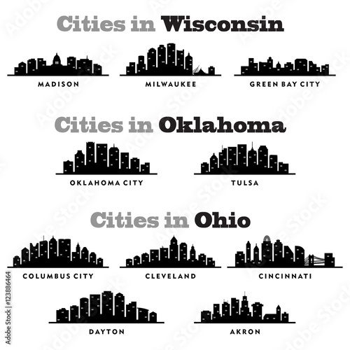 Landscape Skyline Wisconsin, Oklahoma, Ohio City - Silhouette