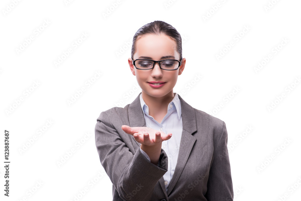 Businesswoman holding hands isolated on white Businesswoman holding hands isolated on white