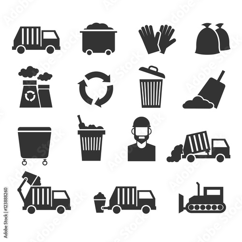Trash recycle garbage waste vector icons