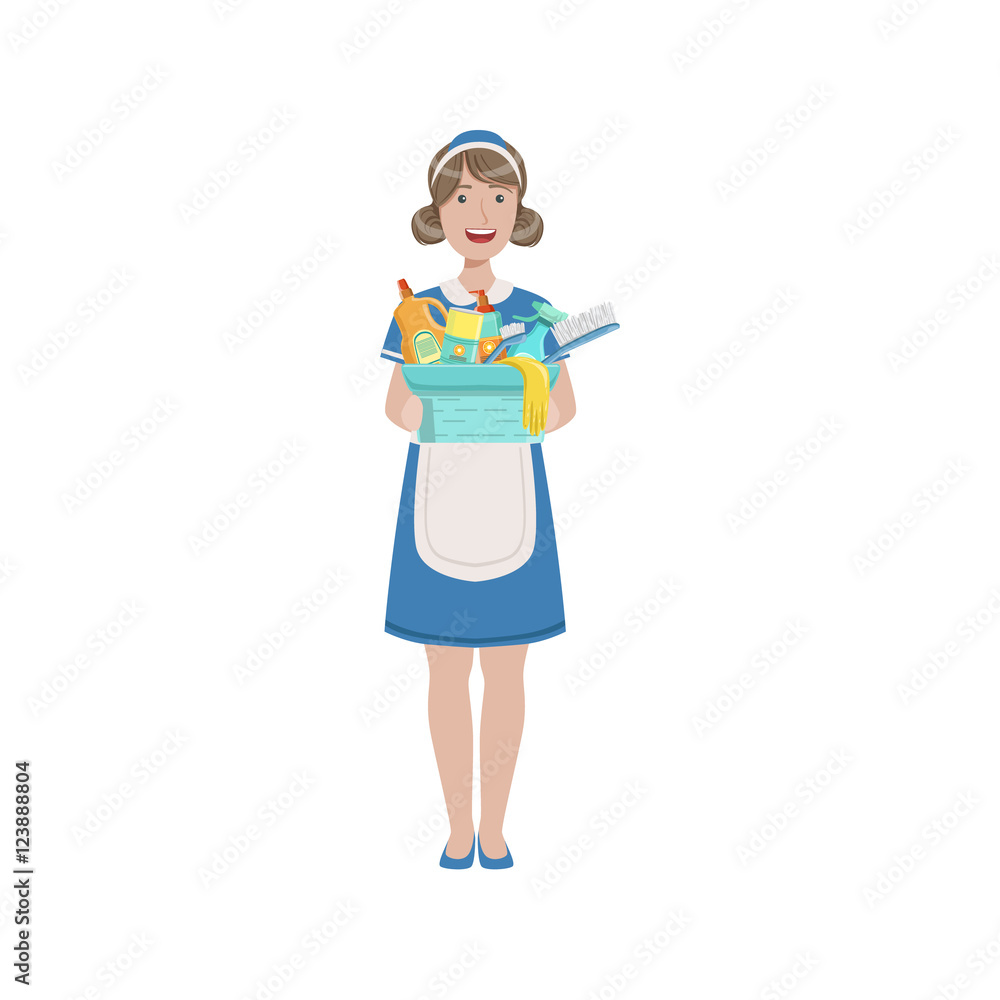 Hotel Professional Maid With Bucket Of Household Chemicals Illustration Hotel Professional Maid With Bucket Of Household Chemicals Illustration