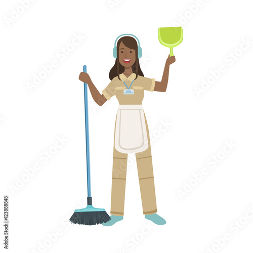 Hotel Professional Maid With Dustpan And Broom Illustration