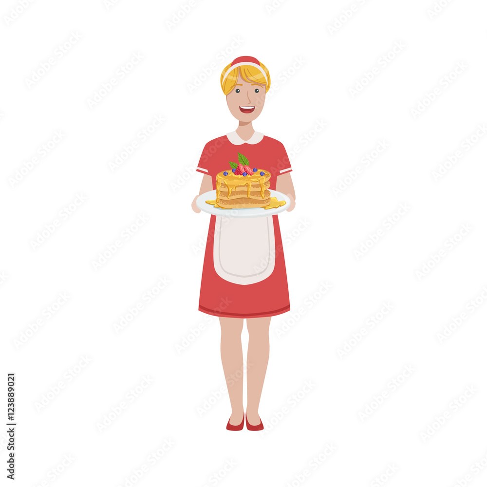 Hotel Professional Maid Serving Breakfast Illustration Hotel Professional Maid Serving Breakfast Illustration