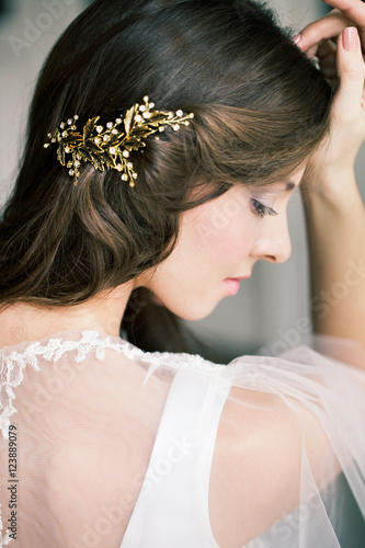 Beautiful Bride Portrait wedding makeup hairstyle, gorgeous youn
