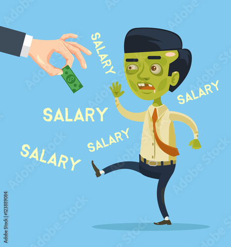 Zombie office worker character try catch salary. Vector flat cartoon illustration