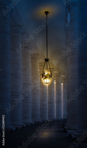 Pillars at the basilica, night time