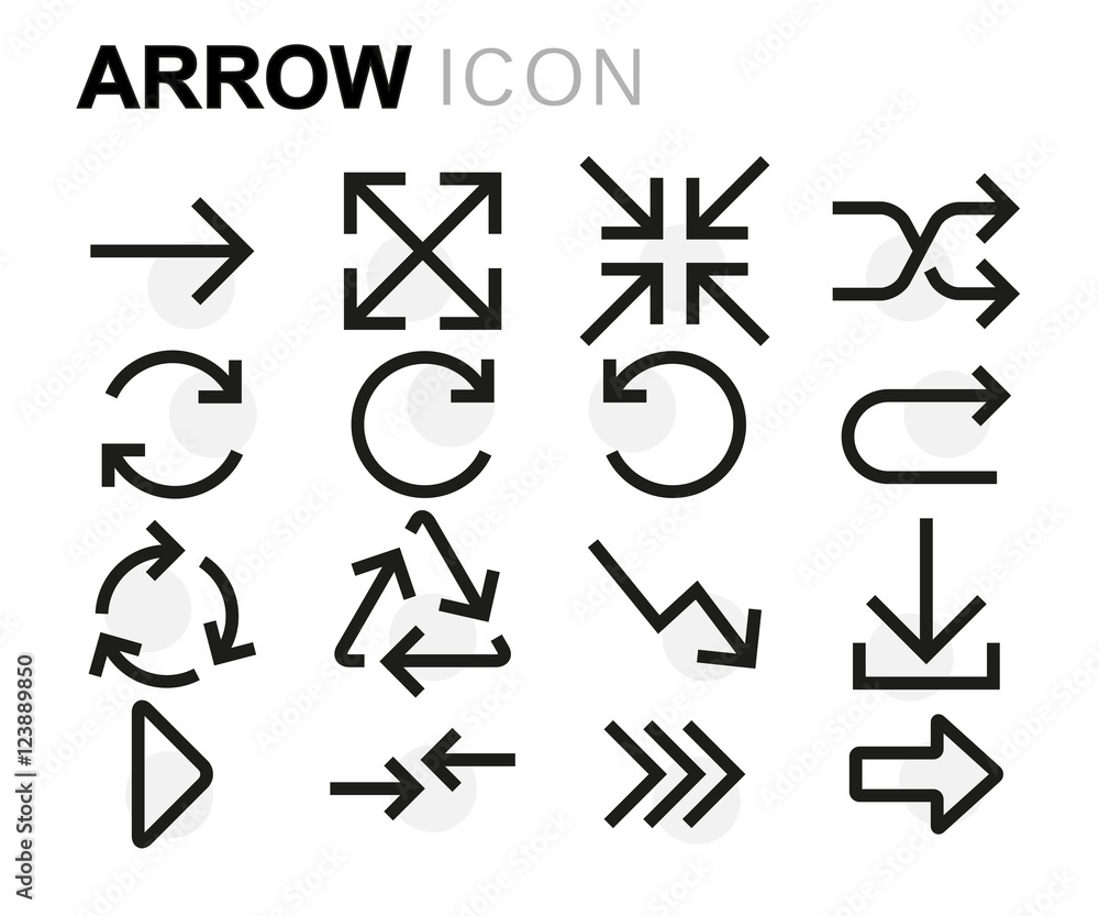 Vector flat line arrow icons set Vector flat line arrow icons set
