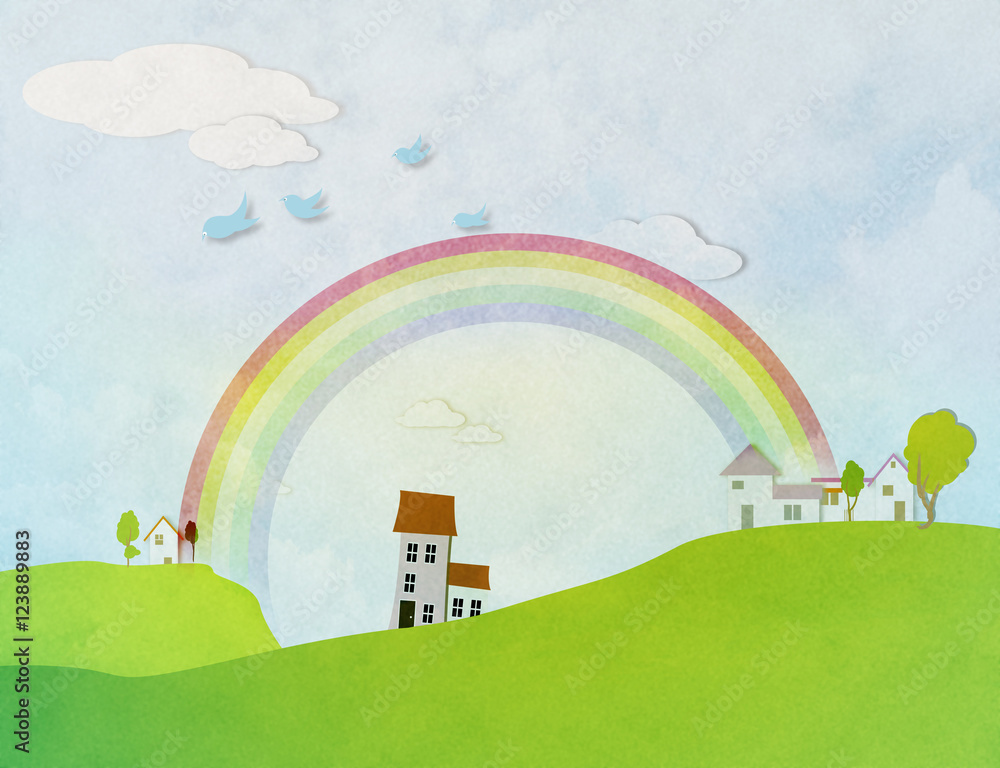 Naklejka premium Beautiful summer landscape with rainbow.