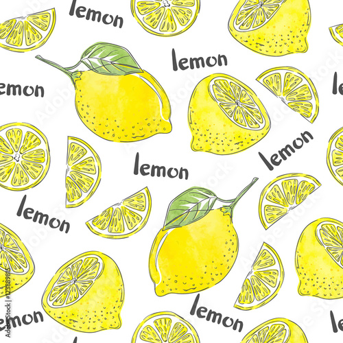 Watercolor lemons seamless ...
