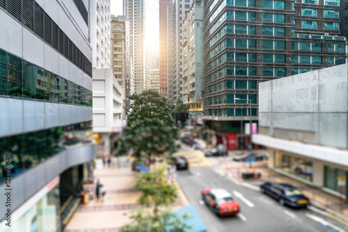 old urban street amidst modern highrises,Hong Kong,china.