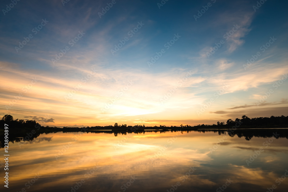 sunset on the lake landscape